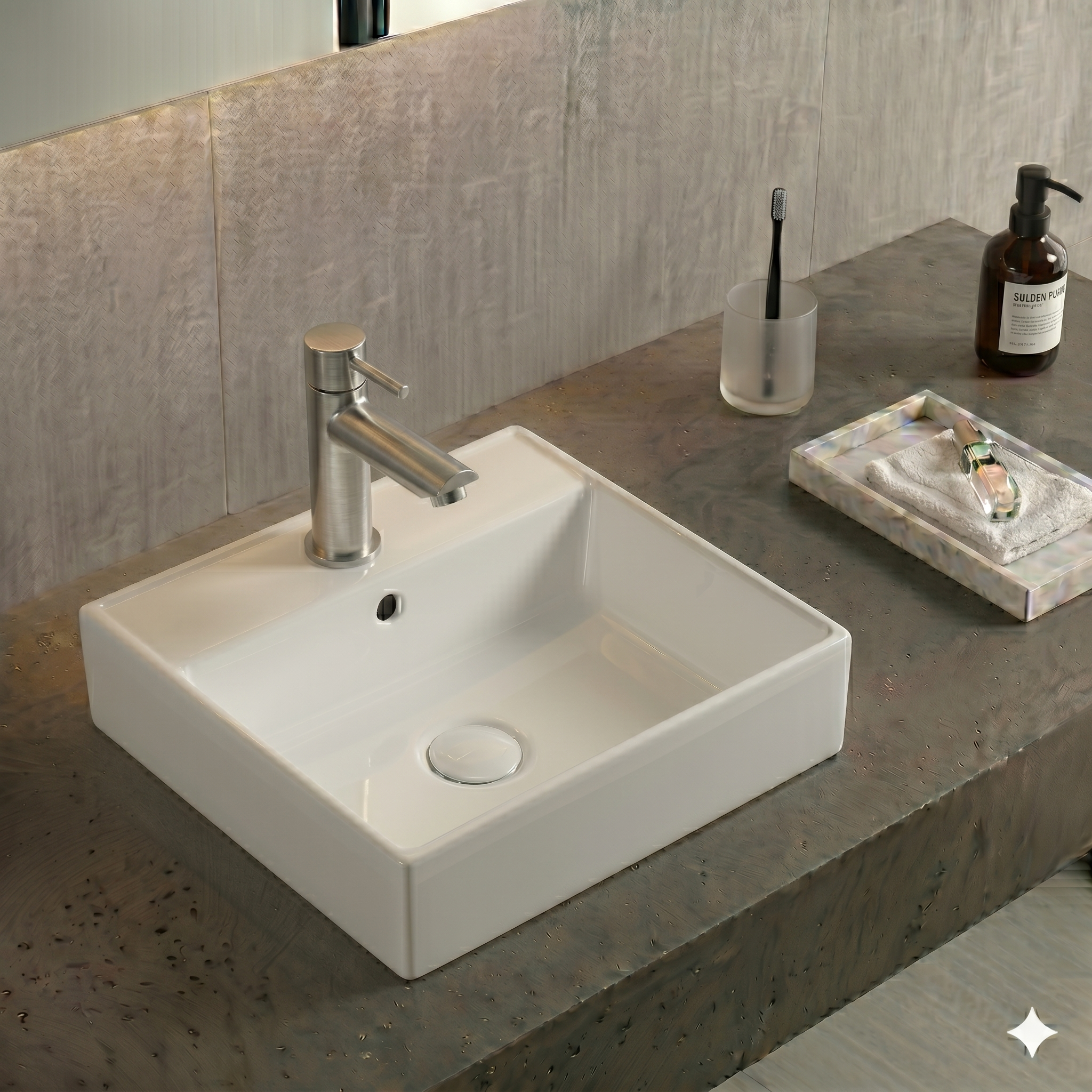Conjunto Cuba de Apoio VBR5 — Torneira Inox Escovado