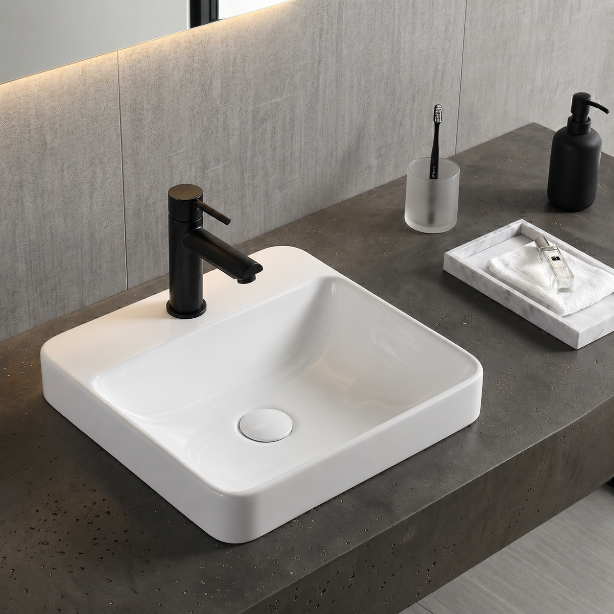 Conjunto Cuba de Apoio VBR2 — Torneira Inox Black Matte
