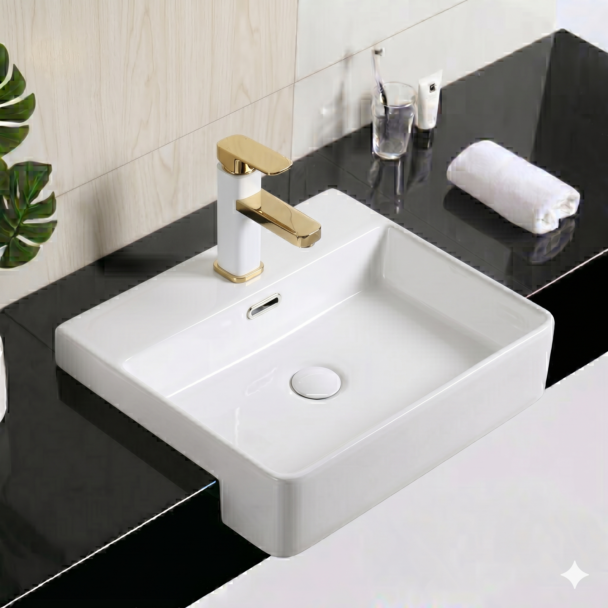 Conjunto Cuba de Apoio VBR - Torneira Bicolor ABS Misturador Q/F