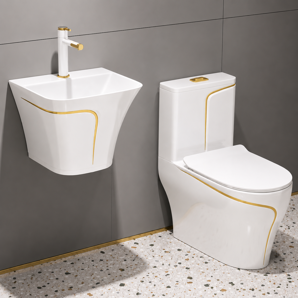 Conjunto Banheiro Vibranta - Jenova Color — Branco Gold