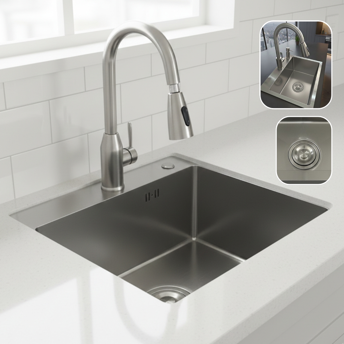 Conjunto Cozinha Premium Cuba Aço Inoxidável Escovado