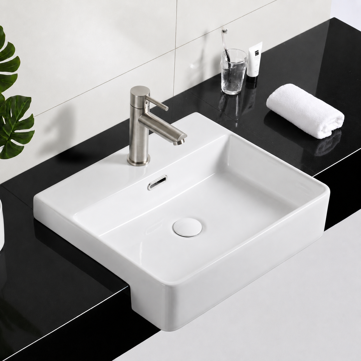 Conjunto Cuba de Apoio VBR — Torneira Inox Acabamento Escovado