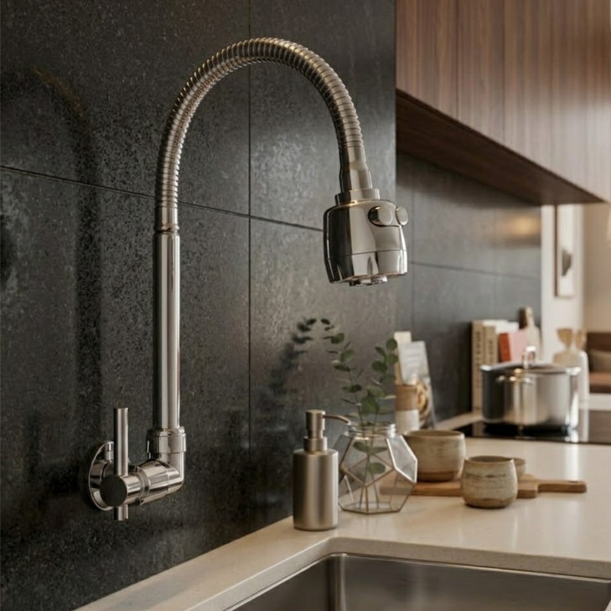 Torneira de Parede para Cozinha Jato Duplo Articulado