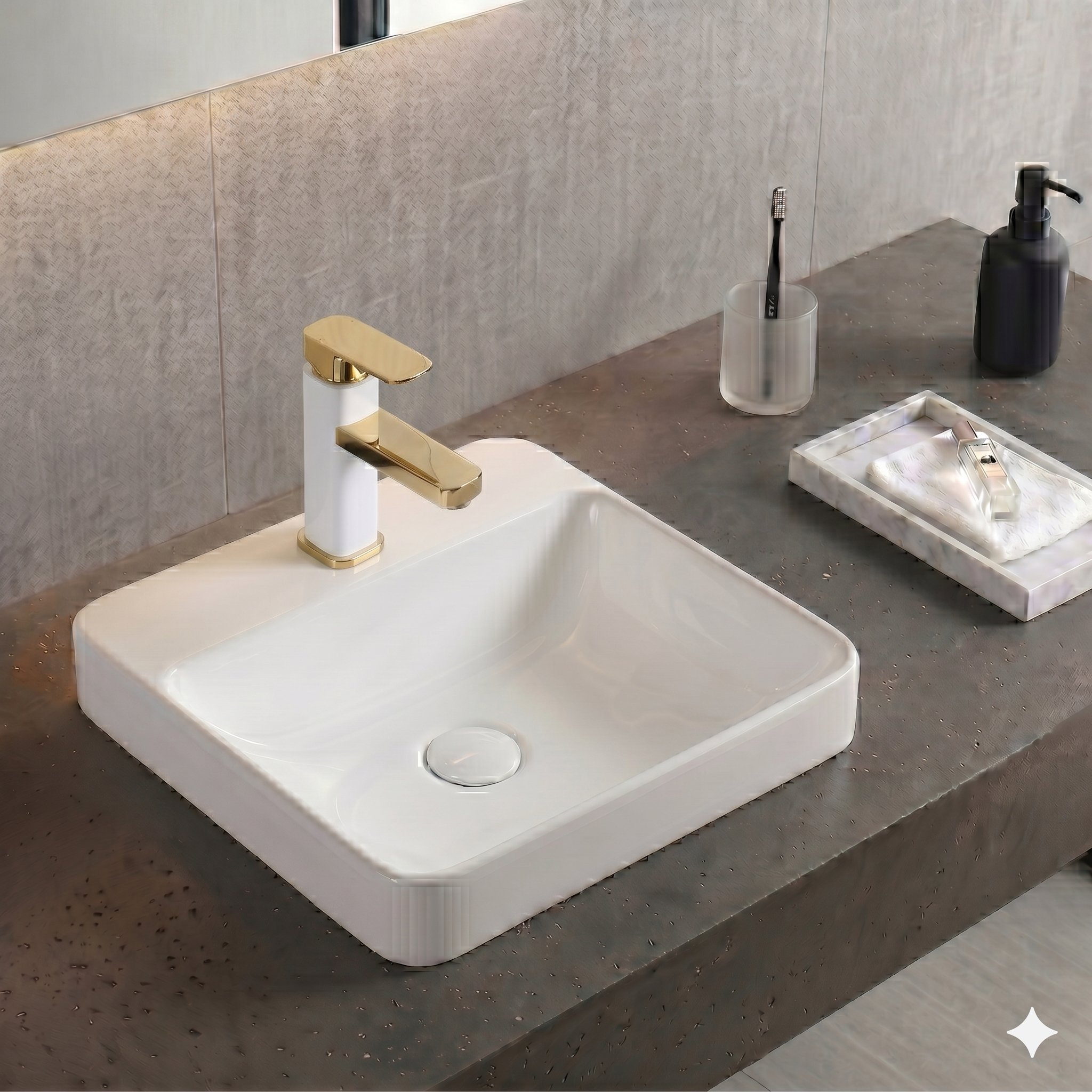 Conjunto Cuba de Apoio VBR2 — Torneira ABS Misturador Bicolor Dourado