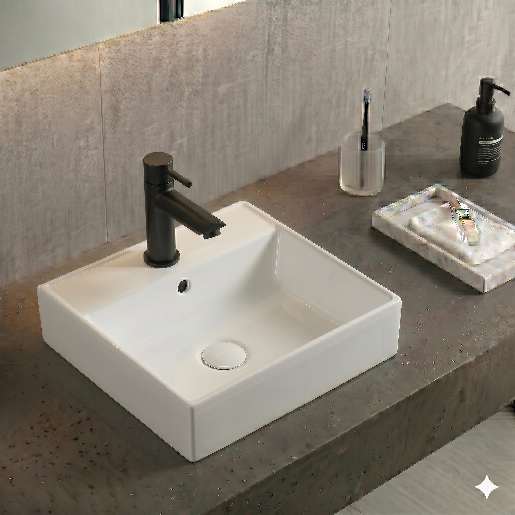 Conjunto Cuba de Apoio VBR5 — Torneira Inox Black Matte